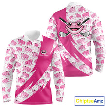 Load image into Gallery viewer, Funny Long Sleeve Golf Polo Shirt Custom Pink Frog Pattern Golf Attire For Men Golfer Gifts NHN0136