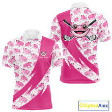 Load image into Gallery viewer, Funny Mens Golf Polo Shirts Custom Pink Frog Pattern Golf Attire For Men Personalized Golfer Gifts NHN0136