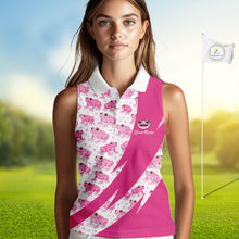 Load image into Gallery viewer, Funny Womens Sleeveless Golf Polo Shirt Custom Pink Frog Pattern Golf Attire For Ladies Golfer Gifts NHN0136