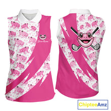 Load image into Gallery viewer, Funny Womens Sleeveless Golf Polo Shirt Custom Pink Frog Pattern Golf Attire For Ladies Golfer Gifts NHN0136