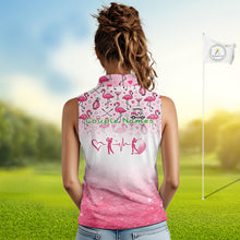 Load image into Gallery viewer, Pink Flamingo Heart Theme Matching Sleeveless Golf Polo Shirt For Couple Custom Couple Valentines Outfit NHN0145
