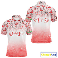 Load image into Gallery viewer, Red Flamingo Heart Theme Matching Golf Polos For Couple Custom Couple Valentines Outfit NHN0145