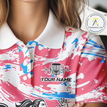 Load image into Gallery viewer, Camo Womens Disc Golf Polo Shirt Custom Name Pink Disc Golf Basket Apparel Team Disc Golf Outfit NHN0027