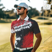 Load image into Gallery viewer, Black And Red Mens Golf Polo Shirt Custom Team Number Vintage Disc Golf Basket Mens Golf Wears NHN0028