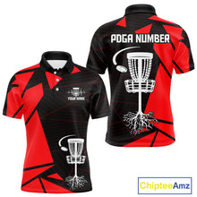 Load image into Gallery viewer, Mens Disc Golf Polo Shirt Custom Name Black And Blue Disc Golf Basket Golf Shirts Personalized  NHN0030