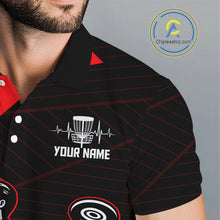 Load image into Gallery viewer, Mens Disc Golf Polo Shirt Custom Name Black And Red Disc Golf Basket Golf Shirts Personalized  NHN0030