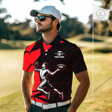 Load image into Gallery viewer, Mens Disc Golf Polo Shirt Custom Name Black And Red Disc Golf Basket Golf Shirts Personalized  NHN0030