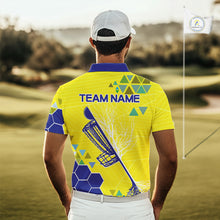 Load image into Gallery viewer, Blue And Yellow Hexagon Pattern Mens Disc Golf Polo Shirts Custom Team Disc Golf Jerseys NHN0031