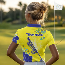Load image into Gallery viewer, Blue And Yellow Hexagon Pattern Womens Disc Golf Polo Shirts Custom Team Disc Golf Jersey NHN0031