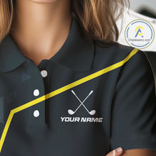 Load image into Gallery viewer, Blue Navy And Yellow Golf Ball Womens Golf Polo Shirts Custom Golf Outfits Women Golf Gifts NHN0038