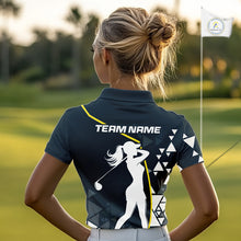 Load image into Gallery viewer, Blue Navy And Yellow Golf Ball Womens Golf Polo Shirts Custom Golf Outfits Women Golf Gifts NHN0038