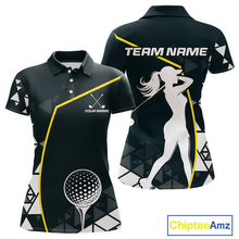 Load image into Gallery viewer, Blue Navy And Yellow Golf Ball Womens Golf Polo Shirts Custom Golf Outfits Women Golf Gifts NHN0038