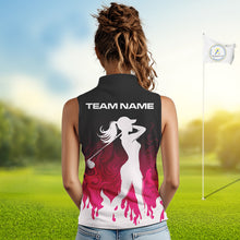 Load image into Gallery viewer, Pink Womens Sleeveless Golf Shirts Custom Name With Pink Flame Golf Ball Shirt For Women Personalized NHN0039
