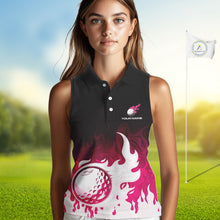 Load image into Gallery viewer, Pink Womens Sleeveless Golf Shirts Custom Name With Pink Flame Golf Ball Shirt For Women Personalized NHN0039