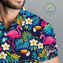 Load image into Gallery viewer, Mens Golf Polo Shirt Flamingo Floral Pattern, Colorful Tropical Leaves Custom Team Golf Shirt NHN0194