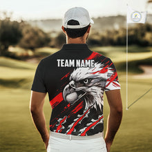 Load image into Gallery viewer, Mens Golf Polo Shirts Custom Red And Black Grunge Pattern Eagle Golf Shirts For Men, Golf Apparel NHN0062