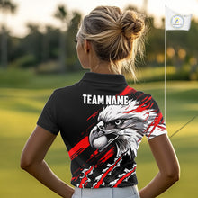 Load image into Gallery viewer, Womens Golf Polo Shirts Custom Red &amp; Black Grunge Pattern Eagle Golf Shirts For Men, Golf Apparel NHN0062