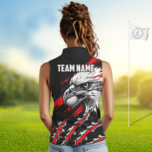 Load image into Gallery viewer, Womens Sleeveless Golf Polo Shirts Custom Red &amp; Black Grunge Pattern Eagle Golf Shirts For Men, Golf Apparel NHN0062
