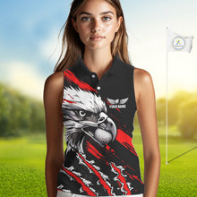 Load image into Gallery viewer, Womens Sleeveless Golf Polo Shirts Custom Red &amp; Black Grunge Pattern Eagle Golf Shirts For Men, Golf Apparel NHN0062