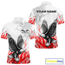 Load image into Gallery viewer, Mens Golf Polo Shirt Custom Eagle Red Flame Team Golf Tops, White Golf Outfit For Men NHN0070