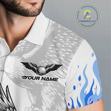 Load image into Gallery viewer, Mens Golf Polo Shirt Custom Eagle Blue Flame Golf Tops, Personalized White Golf Outfit For Men NHN0070