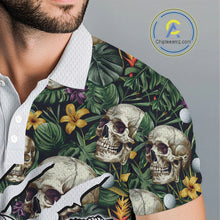 Load image into Gallery viewer, Funny Mens Golf Polo Shirt Custom Tropical Golf Ball Pattern Personalized Skull Golf Shirts For Men NHN0047