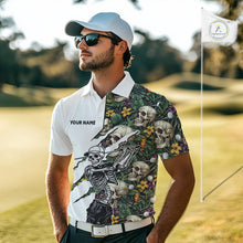 Load image into Gallery viewer, Funny Mens Golf Polo Shirt Custom Tropical Golf Ball Pattern Personalized Skull Golf Shirts For Men NHN0047