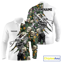 Load image into Gallery viewer, Funny Long Sleeve Golf Polo Shirt Custom Tropical Golf Ball Pattern Personalized Skull Golf Shirts NHN0047
