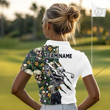 Load image into Gallery viewer, Funny Womens Golf Polo Shirt Custom Tropical Golf Ball Pattern Personalized Skull Golf Shirts NHN0047