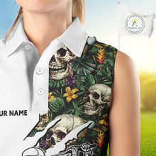 Load image into Gallery viewer, Funny Womens Sleeveless Golf Polo Shirt Custom Tropical Pattern Personalized Skull Golf Shirts NHN0047