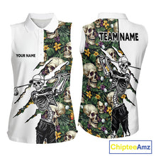Load image into Gallery viewer, Funny Womens Sleeveless Golf Polo Shirt Custom Tropical Pattern Personalized Skull Golf Shirts NHN0047