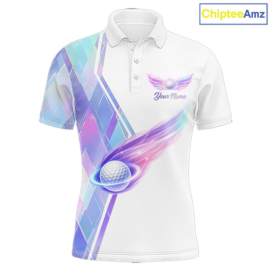 Mens Golf Polo Shirt Violet Square Plaid Pattern Custom Golf Ball Golf Tops For Men NHN0204