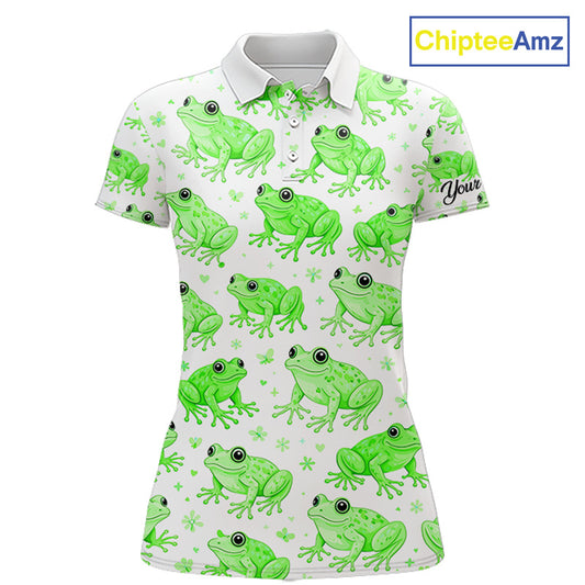Funny Green Frog Pattern Womens Golf Polo Shirts Custom Golf Attire For Ladies , Golfer Gifts NHN0134