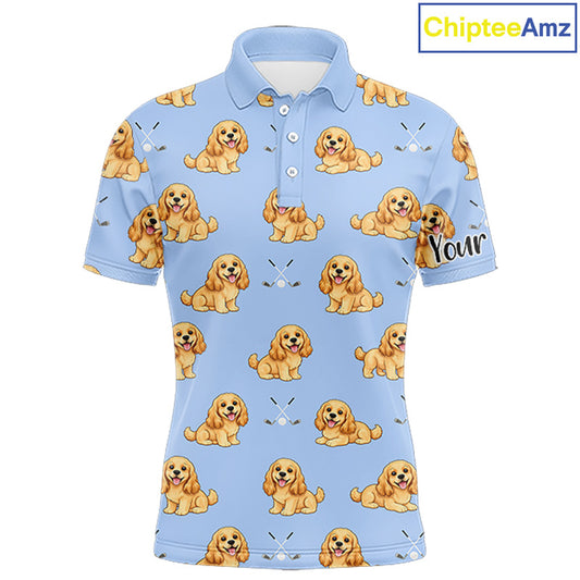 Funny Cocker Spaniel Mens Golf Polo Shirt Custom Blue Pattern Team Mens Golf Tops, Dog Lover Gift Nhn0210