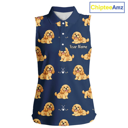 Womens Sleeveless Golf Polo Shirt Custom Funny Cocker Spaniel Team Ladies Golf Tops, Dog Lover Gift NHN0210