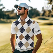 Load image into Gallery viewer, Plaid Mens Golf Polo Shirt Custom Retro Argyle Pattern Team Golf Tops, Vintage Golf Gift Personalized NHN0216