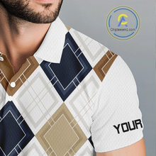 Load image into Gallery viewer, Plaid Mens Golf Polo Shirt Custom Retro Argyle Pattern Team Golf Tops, Vintage Golf Gift Personalized NHN0216