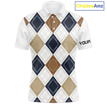 Load image into Gallery viewer, Plaid Mens Golf Polo Shirt Custom Retro Argyle Pattern Team Golf Tops, Vintage Golf Gift Personalized NHN0216