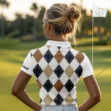 Load image into Gallery viewer, Plaid Womens Golf Polo Shirt Custom Retro Argyle Pattern Team Ladies Golf Tops, Vintage Golf Gift NHN0216