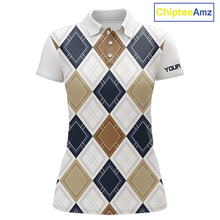 Load image into Gallery viewer, Plaid Womens Golf Polo Shirt Custom Retro Argyle Pattern Team Ladies Golf Tops, Vintage Golf Gift NHN0216