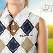 Load image into Gallery viewer, Plaid Womens Sleeveless Golf Polo Shirt Custom Retro Argyle Pattern Team Golf Tops, Vintage Golf Gift NHN0216