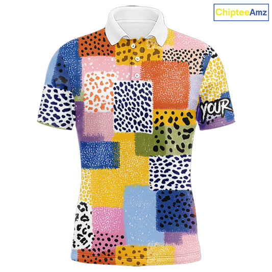 Funny Plaid Mens Golf Polo Shirt Custom Colorful Leopard Square Pattern Team Golf Tops, Golf Gifts NHN0218