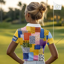 Load image into Gallery viewer, Funny Plaid Womens Golf Polo Shirt Custom Colorful Leopard Square Pattern Team Golf Tops, Golf Gifts NHN0218