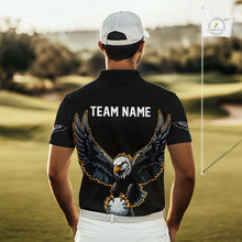 Load image into Gallery viewer, Eagle Mens Golf Polo Shirts Custom Golf Attire For Men, Black And Yellow Team Golf Top Personalized NHN0083