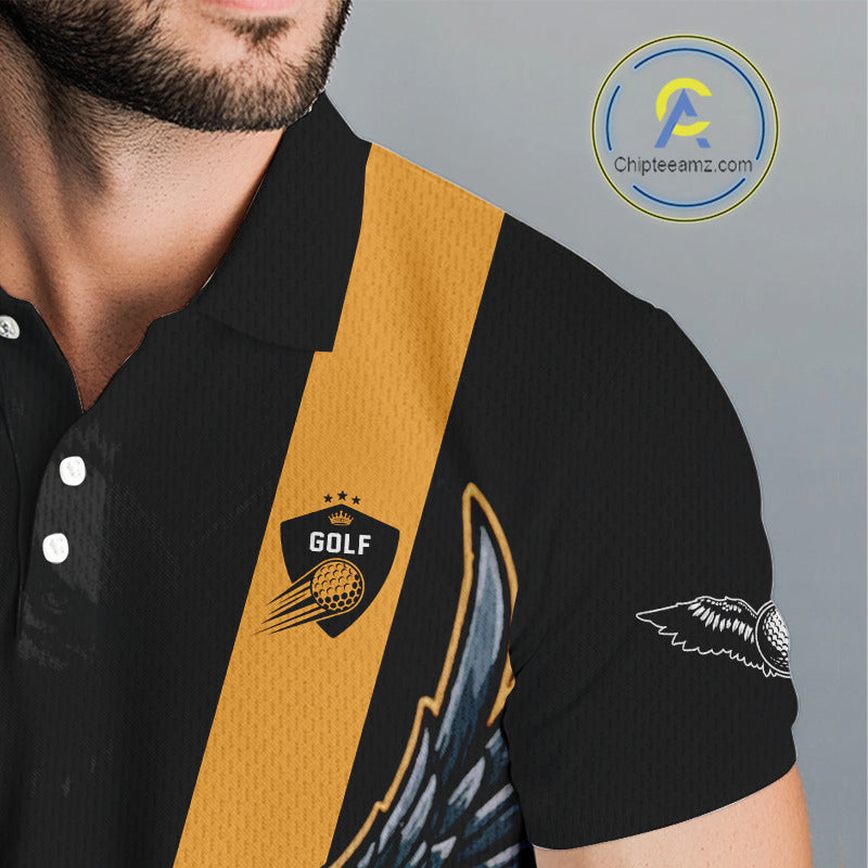 Eagle Mens Golf Polo Shirts Custom Golf Attire For Men, Black And Yellow Team Golf Top Personalized NHN0083