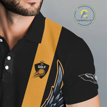Load image into Gallery viewer, Eagle Mens Golf Polo Shirts Custom Golf Attire For Men, Black And Yellow Team Golf Top Personalized NHN0083