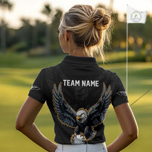 Load image into Gallery viewer, Eagle Womens Golf Polo Shirts Custom Golf Attire For Ladies, Black &amp; Yellow Team Golf Top Personalized NHN0083