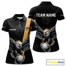 Load image into Gallery viewer, Eagle Womens Golf Polo Shirts Custom Golf Attire For Ladies, Black &amp; Yellow Team Golf Top Personalized NHN0083