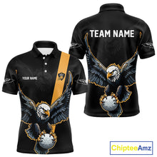 Load image into Gallery viewer, Eagle Mens Golf Polo Shirts Custom Golf Attire For Men, Black And Yellow Team Golf Top Personalized NHN0083