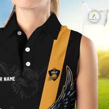 Load image into Gallery viewer, Womens Sleeveless Golf Polo Shirt Custom Eagle Golf Attire For Ladies, Black &amp; Yellow Team Golf Top NHN0083